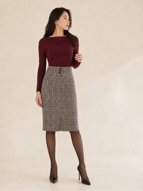 Vintage 2000s Office Siren Houndstooth Pencil Skirt Buttons Sz 8 Petite